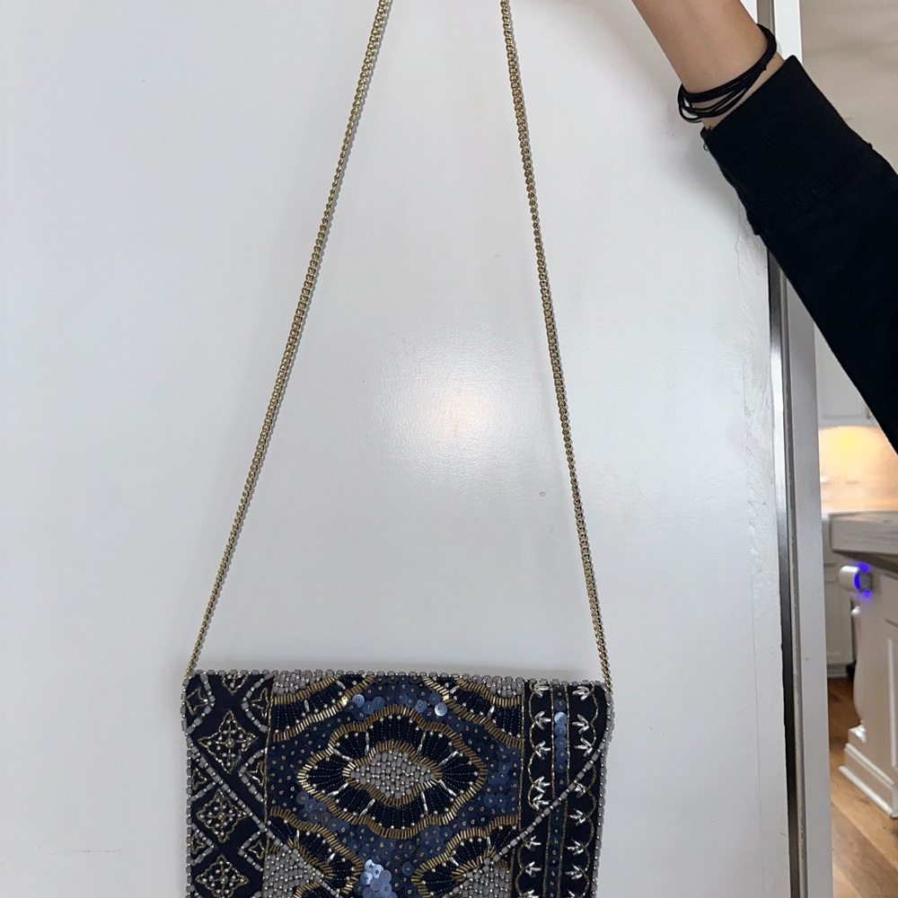 Elegant Black and Blue Beaded Clutch